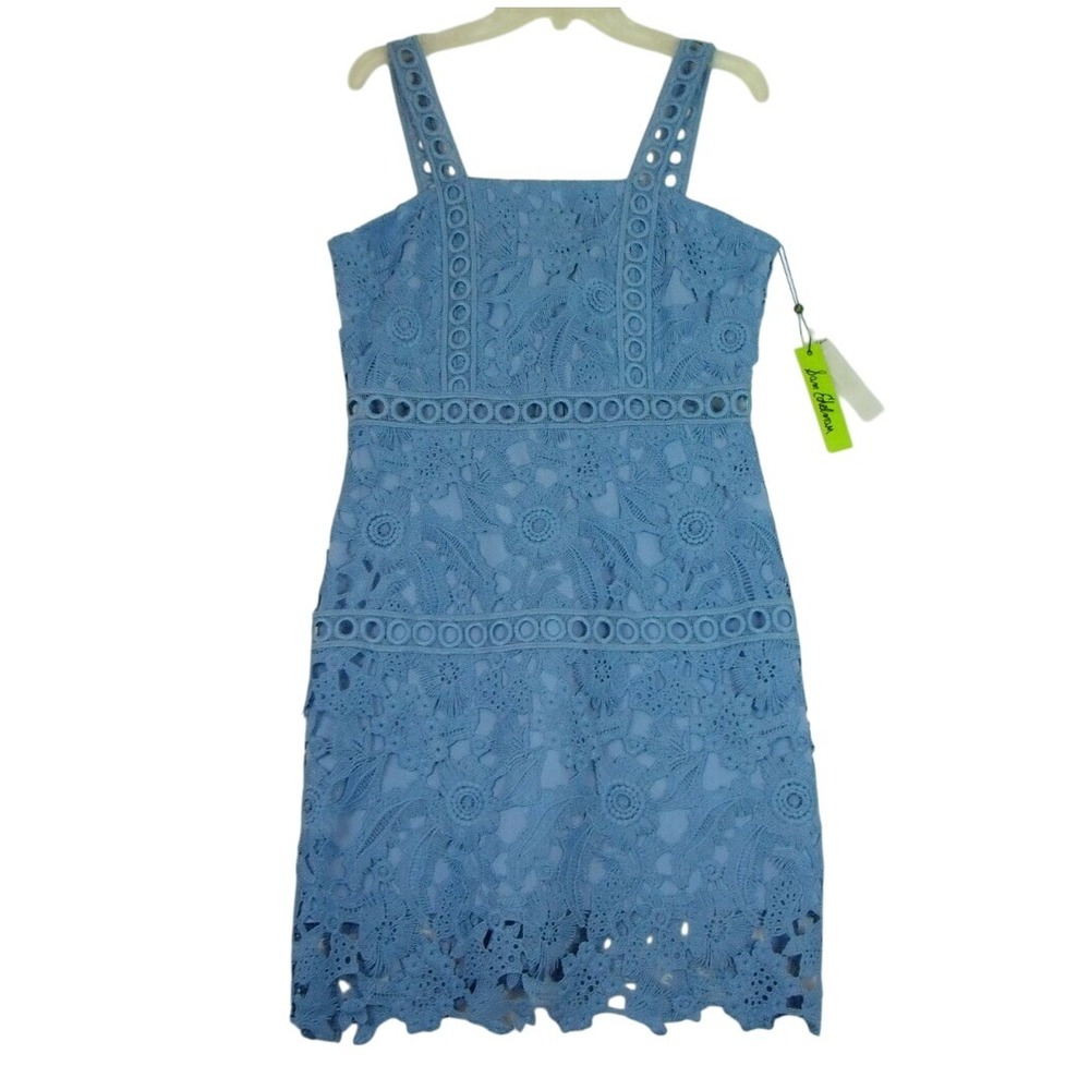 Sam Edelman Dress Women's 12 Blue Floral Lace Midi‎ Slip Lined New